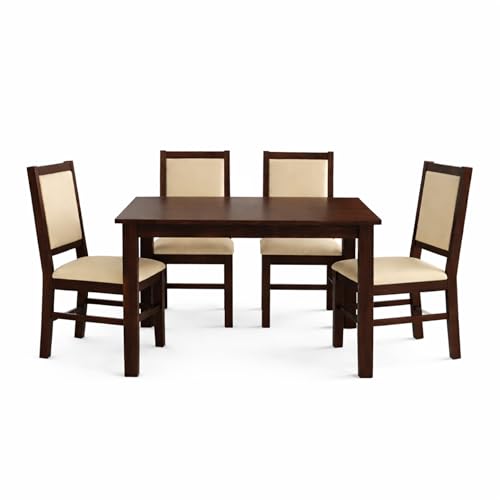 Image of SONA ART & CRAFTS Cresta Solid Sheesham Wood Dining Table Set of 4 Seater Dinner Dinning Table with 4 Cushion Chair Dining Furniture for Living Room Home Hotel Office Self Assembly (Walnut Finish)