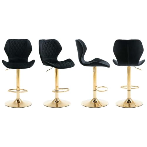 Image of Dream Furnishing - Set of 2 Bar /Kitchen Chairs 360 Degree Rotatable Swivel Elegant Classy & Comfortable Chair with Golden Base and Velvet Fabric (2 Chairs) (Black Model 2)