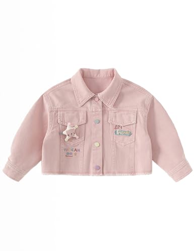 2-8Years Girls Pink Denim Jacket Kids Jeans Jacket Classic Long Sleeve Jacket Blue Loose Collared Jean Coat Cute Top