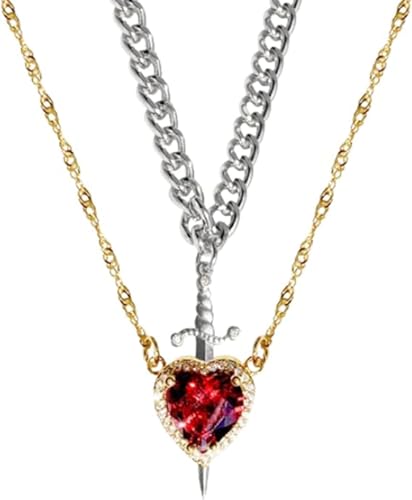 ljhjdkxf Ensemble de colliers assortis pour couples cœur et épée - Bijoux romantiques en acier inoxydable plaqué or/argent, cadeau pour lui, pour elle, pour la Saint-Valentin (1 PCS-A)