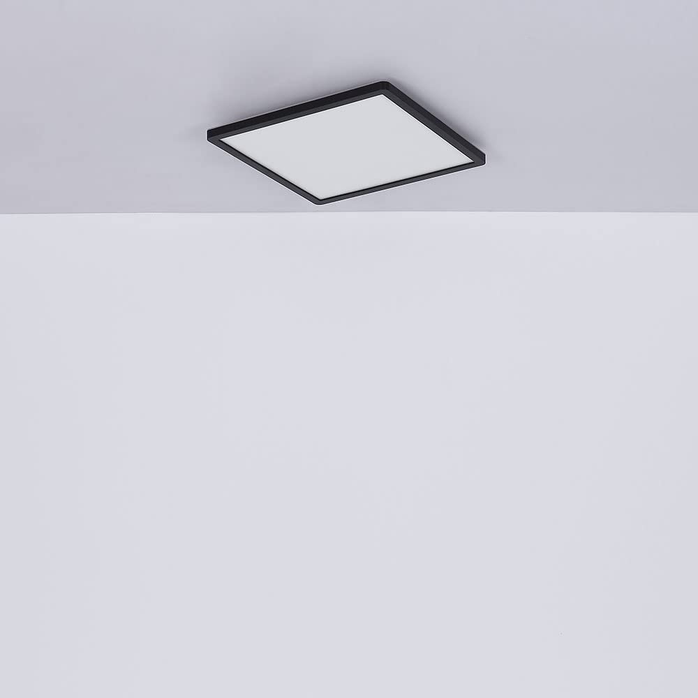 Badezimmer Lampe LED Deckenleuchte Deckenlampe IP44 LED Panel, dimmbar 3 Stufen über Wandschalter, Backlight, schwarz, 24W 2300Lm warmweiß, LxH 42x2,5 cm
