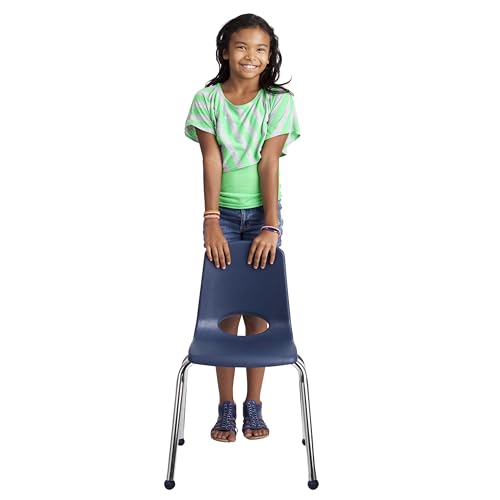 Image of FDP 16 inch School Stack Chair,Stacking Student Seat with Chromed Steel Legs and Ball Glides for Classroom, Homeschool or Office - Navy, 11559-NV