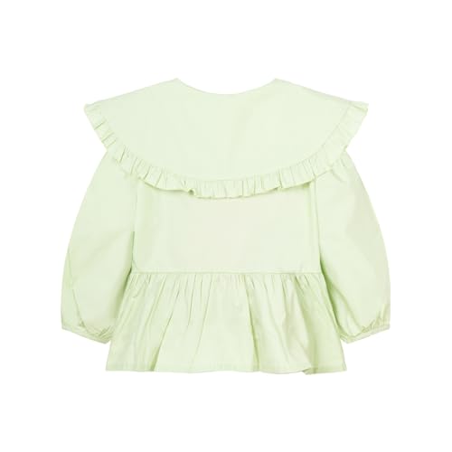 Image of Mud Kingdom Girls Peter Pan Collar Shirts Light Green Puff Long Sleeve Blouse for 5T Little Kids Solid Cotton Button Down Fall