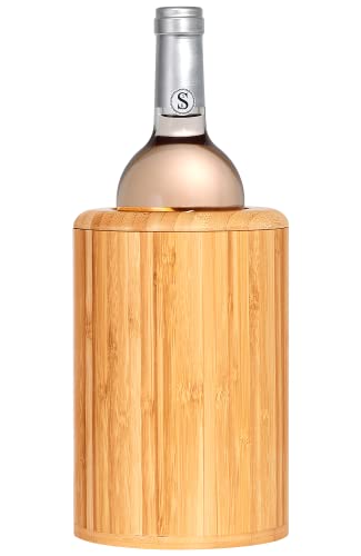 Homeries Wine chiller with Sleeve for Beverage and Liquor Bottles - Natural Bamboo Wood Iceless Wine Cooler with Push-Lock Gasket & Insulator Sleeve for Serving at Events & Gatherings (Bamboo)