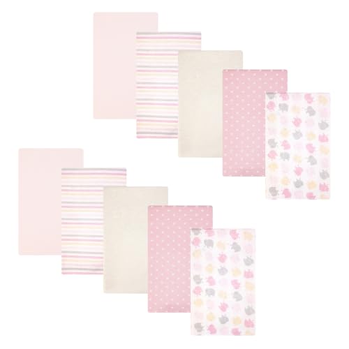 Image of Hudson Baby Infant Girls Cotton Flannel Burp Cloths, Multi Color Girls Elephant, One Size