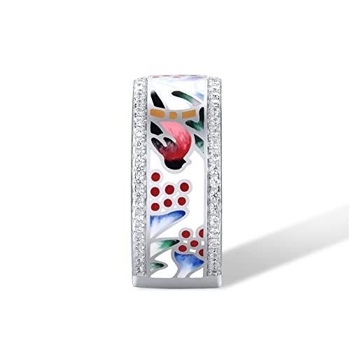 Santuzza 925 Sterling Silver Magpie Ring Cubic Zirconia Enamel Bird Pattern Band Ring For Women (8) #TOP2