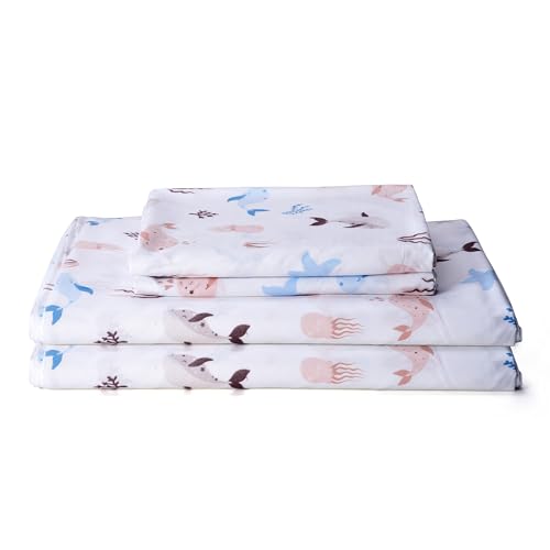 Image of Sea Animal Queen Sheets Fish Whale Underwater World Cute Cozy Fun Queen Bed Sheet Set for Kids Girls Boys Children - Kids Bed Sheet Collection - Deep Pocket, Wrinkle Free and Soft Bedding - 4PC
