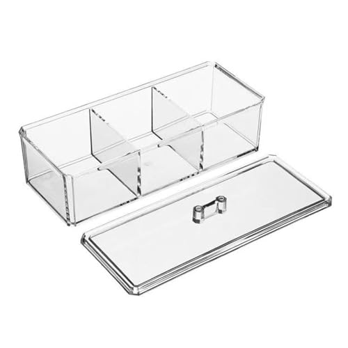 NOENNULL Acrylic Makeup Storage with Lid, 3 Compartment Makeup Organizer - Image 2