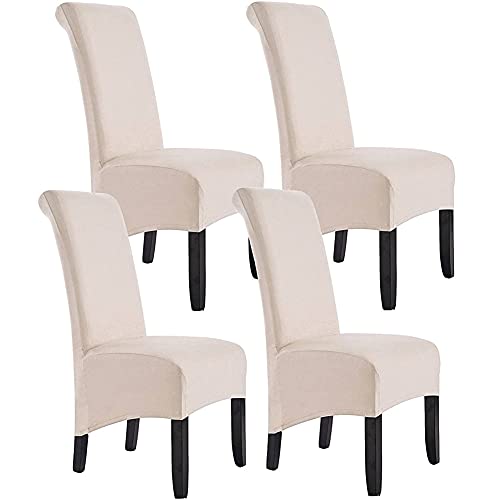 BXFUL Dining Chair Covers, Waterproof Suede Chair Slipcover Stretch Chair Protector Chair Covers for Dining Room Removable Washable for Dining Room, Hotel and Banquet (4 Pcs,Cream Color)