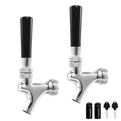 2Pcs Draft Keg Tap Beer Faucet Stainless Steel Core Polished Brass Kegerator Faucets with Handle Keg Faucet Fits American Standard Beer Shanks and Towers
