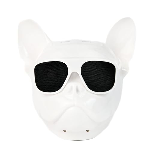 DTHUIHUA Bulldog - Altoparlante wireless Bluetooth portatile con suono stereo forte, altoparlante compatto per esterni per campeggio e viaggi, regalo audio per casa, design carino compagno (bianco)