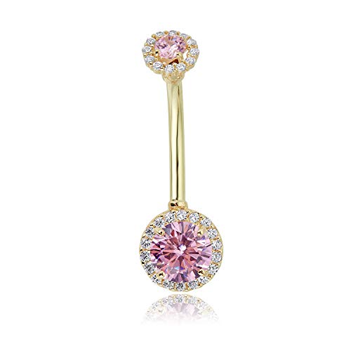 Image of AVORA 10K Gold Simulated Diamond CZ Frame Belly Button Ring Body Jewelry (14 Gauge)
