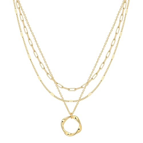 Yatumery Layered Necklaces for Women Handmade Coin Pendant Multilayer Adjustable Layering Paperclip Chain Plated Gold Necklace for Women Chain Jewelry As Gift