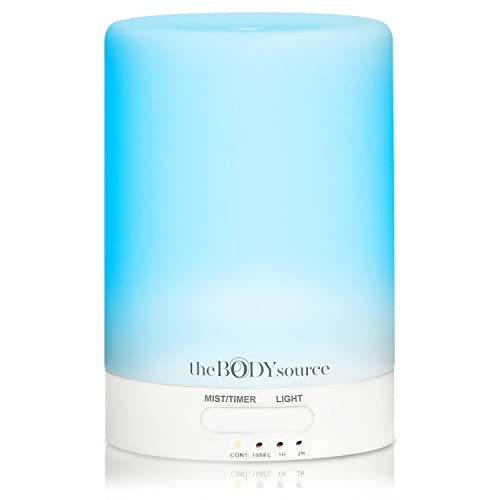 The Body Source Ultrasonic Oil Diffuser and Humidifier with 7 Colours LED Lights, 100ml Essential Oil Diffuser for Aromatherapy | Cool Mist for Home