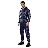 Sywiyi Herren Arbeitsoverall Wasserabweisende Schutzanzug mit Reißverschluss Gürtel Einteiler Coverall Jumpsuit Arbeitskleidung Werkstatt Navy blau M