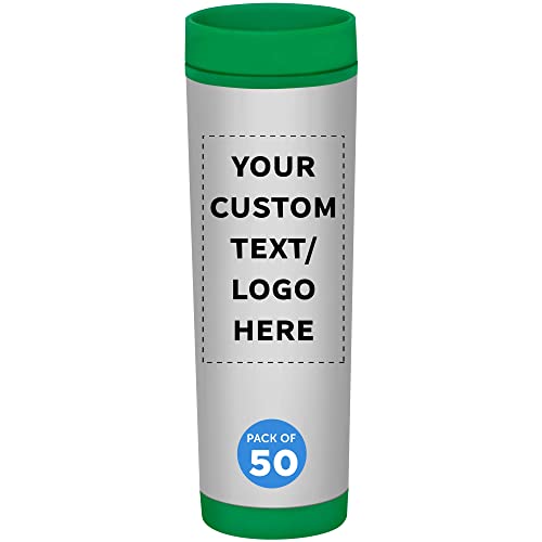 Custom Slim Color Top Stainless Steel Travel Mug 16 oz. Set of 50, Personalized Bulk Pack - Perfect...