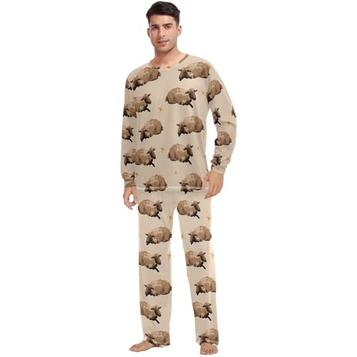 Watercolor Sheep Pjs Sets for Women Men Pajama Set Long Sleeve Pajamas for Women Set 2 Piece withPocket Size XXS-XXL2
