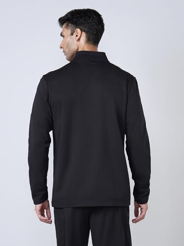Image of TECHNOSPORT Men Solid Slim Fit Mock Neck Sports Jacket (Black) ELASTO PLUS 4-Way Stretch UPF50+ Polyester Full Zip Long Sleeve Jacket for Men Gym Running Workout Casual Athleisure