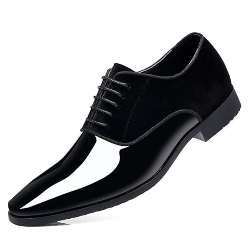 Men's Patent Leather Suede Dress Oxfords Casual Non-Slip Hi-Gloss Style Oxford Shoes Classic Lace-Up Business Wedding Tuxedo Shoes