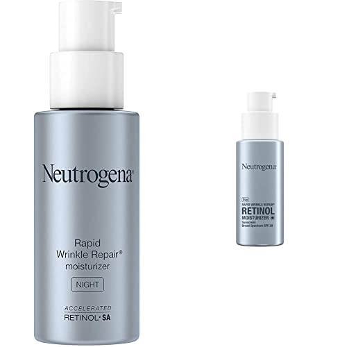 Neutrogena Rapid Wrinkle Repair Retinol Facial Moisturizer with SPF 30 Sunscreen, 1 fl. oz, & Rapid Wrinkle Repair Face & Neck Night Moisturizer with Retinol, 1 fl. oz