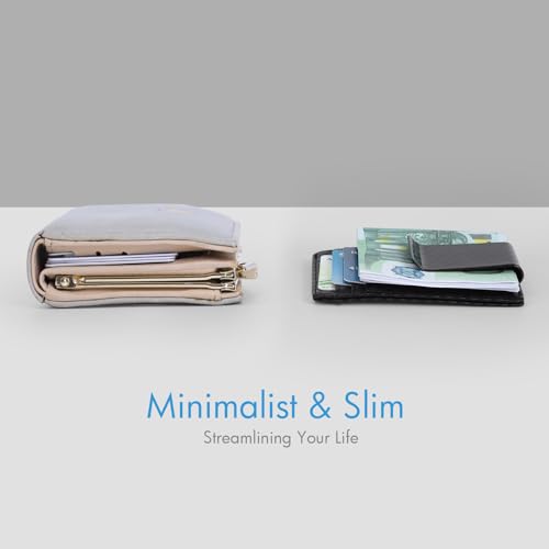 Travelambo Money Clip for Men Carbon Fiber Clip Wallet Leather Slim Minimalist Card Holder RFID Blocking (Weaved Black)4