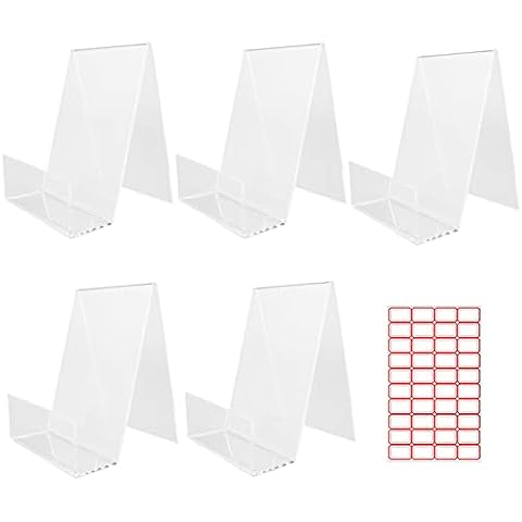 QMET 5 PCS Clear Acrylic Book Stands for Display Phone Menu Poster Brochure Magazine Table Tag Card Sign Holder for Office Restaurant Home Coffee Shop Bookstore(3 x 3.5 x 3.9 inch Cover