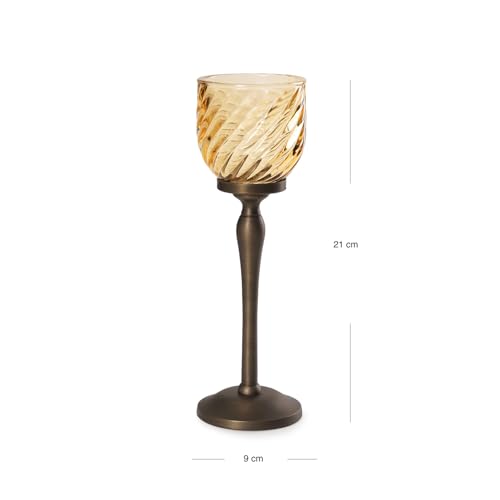 Image of Pure Home Yellow Swirl Textured Hurricane - Small | Size: 9 x 9 x 21 cm | Premium Hurricanes for Everyday Styling | Table Top & Shelf Decor Showpiece | Ideal for Diwali & Festive | Premium | Pack of 1
