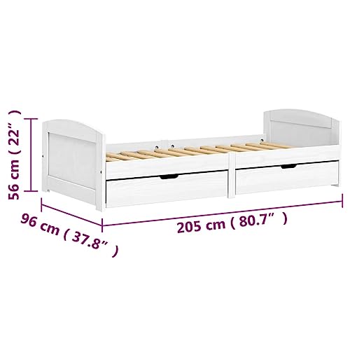 SECOLI Bett mit stauraum 90x200 Einzelbett mit 2X Schubkästen jugendbett 90x200 Tagesbett bettgestell Jugendzimmer Kojenbett Massivholz Kiefer-Weiß-Stauraumbett – Bild 3