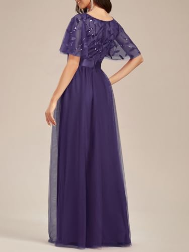 Image of Ever-Pretty Sequin Formal Prom Dresses for Women Ruffle Sleeves Empire Waist A-Line Long Mother of Bride Dress 00904