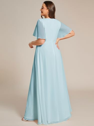 Image of Ever-Pretty Short Sleeves V Neck Plus Size Formal Dresses for Curvy Women Chiffon Mother of The Bride Dress Evening Gowns
