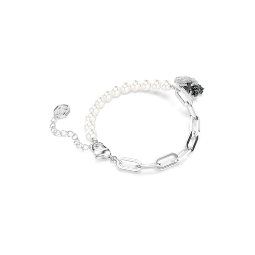 Swarovski Swan bracelet, Crystal pearl, Swan, Black, Rhodium finish4