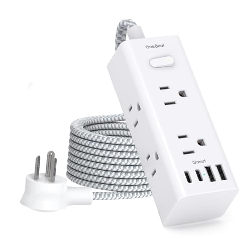 Short Extension Cord 3Ft Flat Plug Power Strip Surge Protector - 6 Widely Outlets with 4 USB Ports (2 USB C) Wall Mount Small Power Strip for Travel Home Office College Dorm