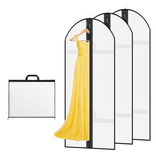 AMFUN 3 Piezas Fundas Ropa, Fundas Armario Plegables Negro con Ventana Visible, al Agua y a la Humedad, para Vestidos de Novia o Fiesta (Blanco)
