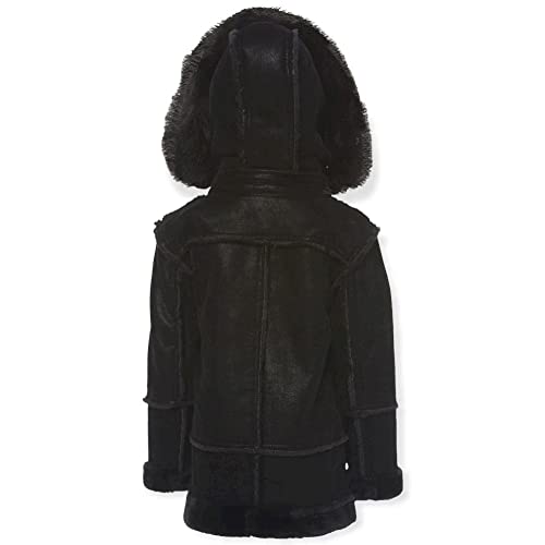 Kids Faux Shearling Suede Jacket with Detachable Fur Hood, Sizes 8-122