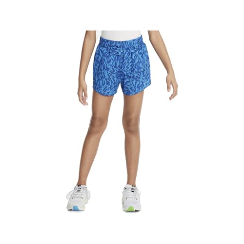 Nike One Big Kids' (Girls') Woven High-Waisted Shorts (Light Photo Blue/Game Royal/Dusty Cactus, FQ4527-435) Size Medium