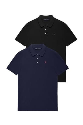 Polo Club Pack de Dos Polos de Manga Corta Negro y Azul Marino con Logo Bordado de Hombre - 100% algodón