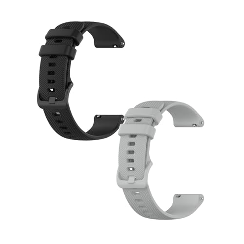 2PCS Strap Compatible with Garmin Forerunner 255S/255S Music Straps, 18mm Soft Silicone Band Sport Replacement Watchbands for Garmin Forerunner 255S/255S Music, Men Women (Black/Grey)