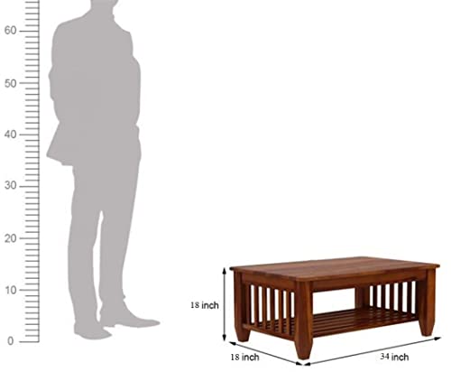 Image of Sheesham Wood Rectangular Centre Table for Living Room Wooden | Center Table Wooden | Coffee Table with Self Storage for Drawing Room, Office & Home | Honey Finish