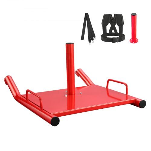 Weight Training Pull Sled, Fitness Strength Speed Training Sled, Steel Power Sled Workout Equipment for Athletic Exercise and Speed Improvement, Suitable for 2" Weight Plate, Red