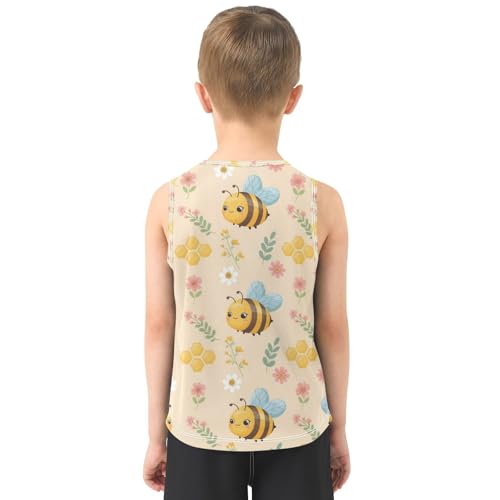 J JOYSAY Cartoon Bee Flowers Beige Boys Tank Top Sleeveless Muscle Shirts Quick Dry Active Sport Workout Kids T-Shirts 3-15T3