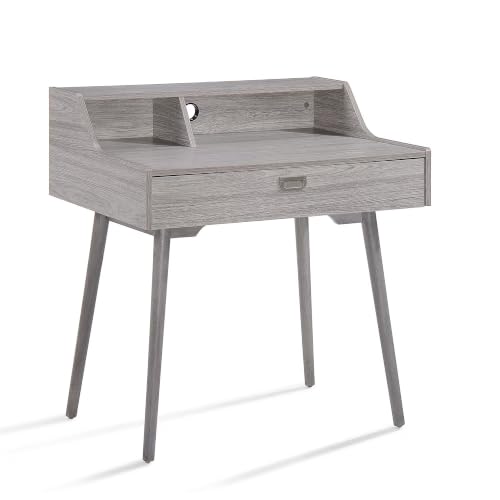 Image of Aero Study Desk Modern Writing Table with Storage Drawer and Built in Hutch | Workstation Vanity Table for Students | Space Gray