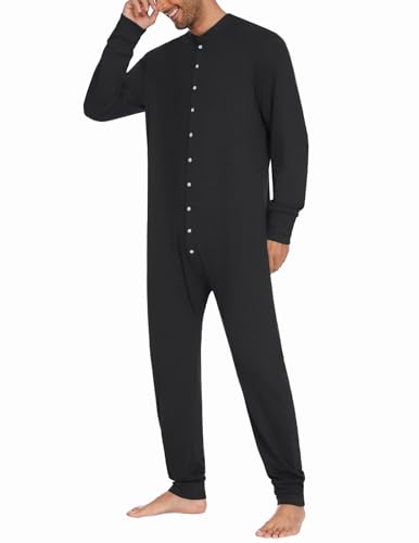 Ekouaer Men's One Piece Pajama Thermal Full Button Union Suit Long Sleeve Onesie with Button Flap S-XXL3