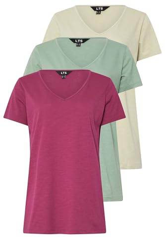 Image of Long Tall Sally - LTS Tall 3 Pack Sage & Berry Red Cotton V-Neck T-Shirts - Women's