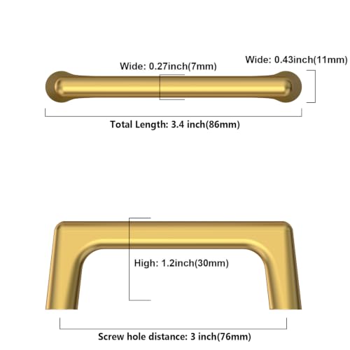 Image of Asidrama 10 Pack 3 Inch(76mm) Vibrant Brushed Moderne Brass Cabinet Pulls Heavy-Duty Solid Kitchen Cabinet Handles Drawer Hardware for Bathrooms Cabinets 3307