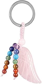 KYEYGWO Healing Crystal Angel Wing Keyring for Men Women, 7 Chakra Stone Keyring Decorative Healing Stone Wing Pocket Pendant Lucky Charm Pendant for Lanyard