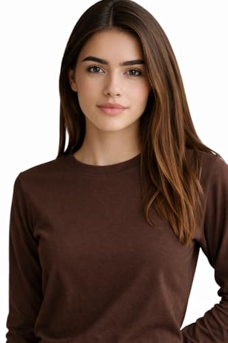 Image of JUNEBERRY Pure Cotton Round Neck Regular Fit Core Fashion Solid Full Sleeve T-Shirt for Women & Girls (Colors: Black, Cork, Green, Navy, Swanwhite & White)