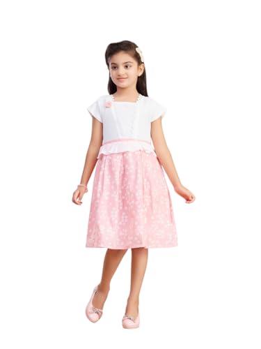 Image of Aarika Girls Blue Colour Floral Print Cotton Blend Frock