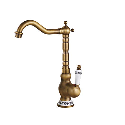 ALENARTWATER Kitchen Bathroom Sink Faucet Antique Bronze Nozzle Antique Blue and White Porcelain Bathroom Sink Faucet Swivel Spout Solid Brass Mixer Tap Faucet Commercial