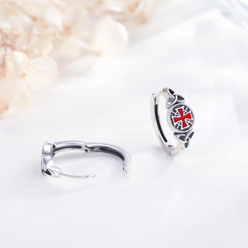 Knights Templar Earrings for Women Men 925 Sterling Silver Knights Cross Hoop Earrings Amulet Religious Jewelry Christmas Gifts2
