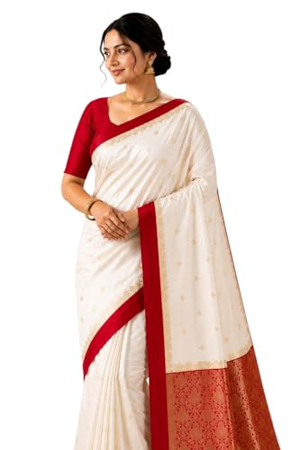 Image of Women's Glory Banarasi Satin Kanjivaram Saree Silver Zari Border Pure Soft Blend Silk Sari Kanchipuram Paithani Silk Party Wedding Festive New Ladies Sadi with Unstiched Blouse Piece. (Pink)